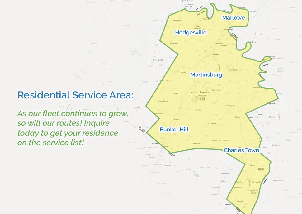 Service Area Map | Eastern Panhandle WV | Panhandle Dumpsters